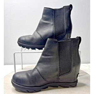 Sorel Black Leather Wedge Ankle Boots Women’s Size 8.5 – Waterproof Chelsea Boot